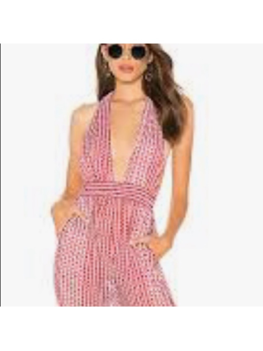 Agua Bendita x Revolve Josie Plunging V-Neck Pink Printed Halter Jumpsuit - Picture 2 of 10